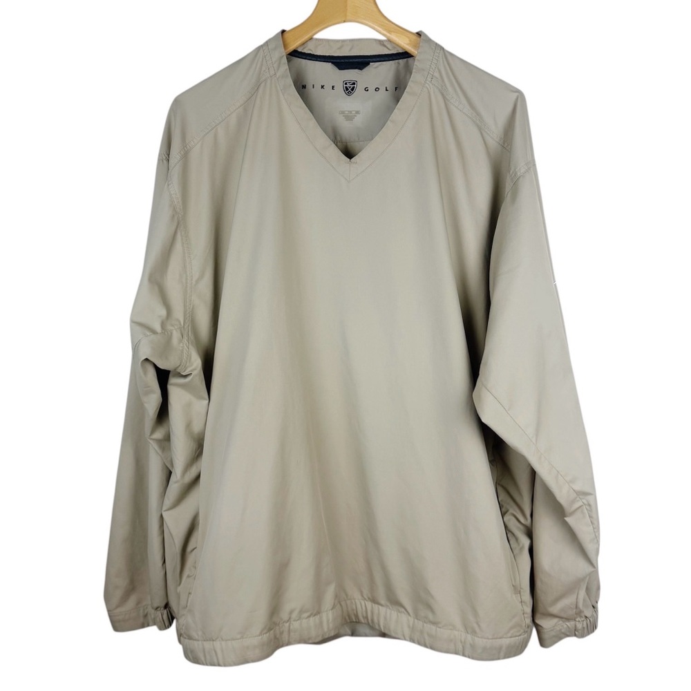 Nike Golf Pullover Khaki Tan V-Neck Zip Pockets Swoosh Y2K Size XXL